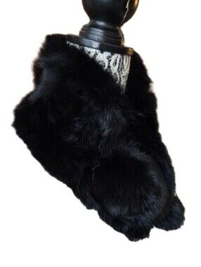 ​Vintage Black Genuine Rex Rabbit Fur Collar Scarf 64 x 14 cm Like New